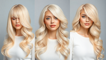 Three women showcasing long wavy blonde hairstyles highlighting the best wigs for summer 2025