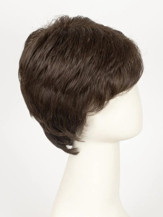 HIM Style men's wig brown layered short haircut on mannequin profile natural texture for everyday wear