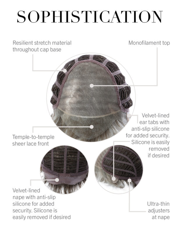 HairUWear cap construction close up showing monofilament top, lace front and velvet nape for realistic men's wigs for thinning hair