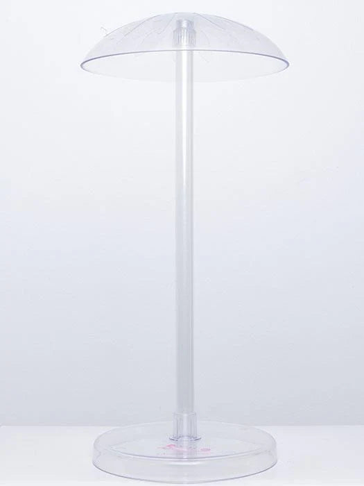 Clear acrylic wig stand designed for displaying and maintaining wigs securely and stylishly