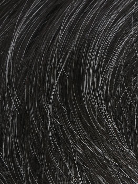 Close up textured dark brown with gray blended hair swirls Dapper HIM wig for men by HairUWear