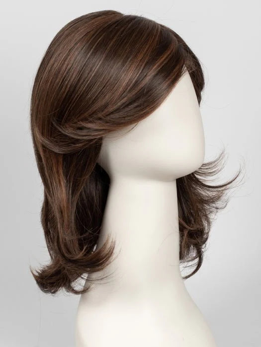 First Lady Products Raquel Welch Goddess wig chestnut brown layered shoulder length with side swept bangs and feathered ends