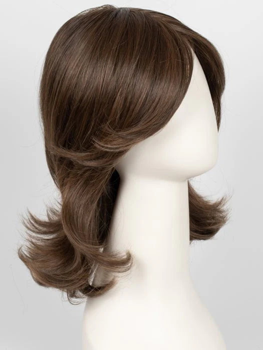 Raquel Welch Goddess wig medium brown layered shoulder length style with side swept bangs and flip ends