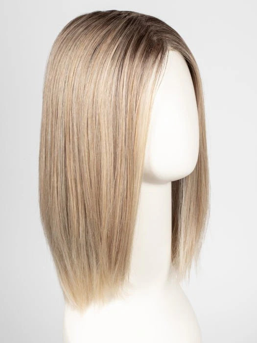 Ellen Wille Drive wig straight ash blonde long bob with natural darker roots on mannequin head