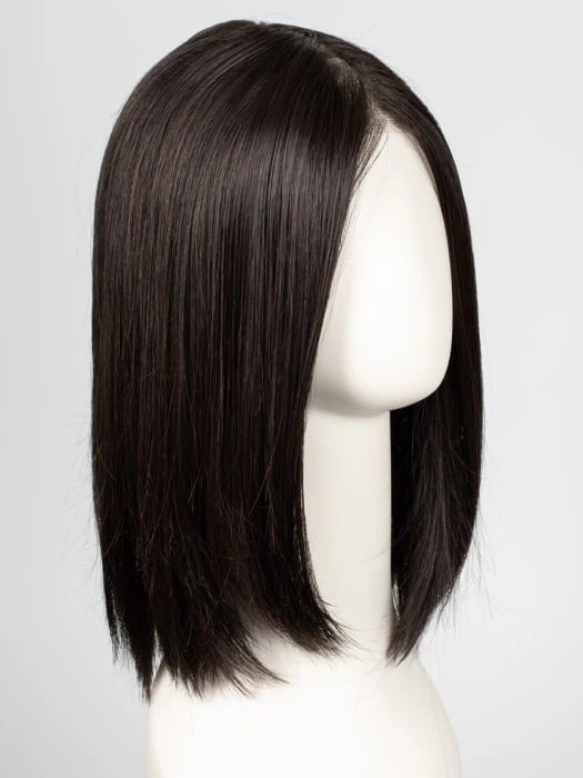 Ellen Wille Drive wig straight dark brown shoulder length bob with center part on mannequin