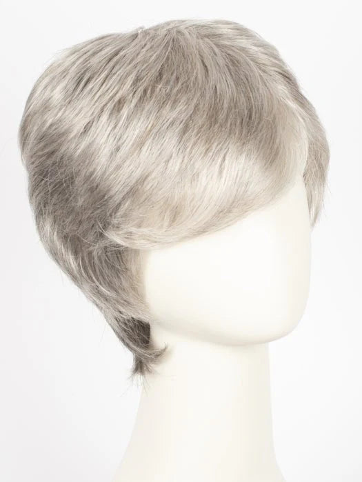 Ellen Wille George men's wig short layered silver gray hair with side swept bangs on mannequin
