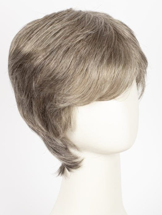 Ellen Wille George men's wig short layered ash gray hair with side swept fringe and natural texture on mannequin