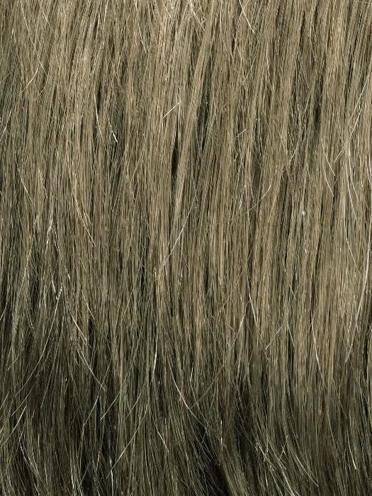Close up of ash brown natural straight hair fibers Justin Ellen Wille men's wig showing texture and realistic sheen