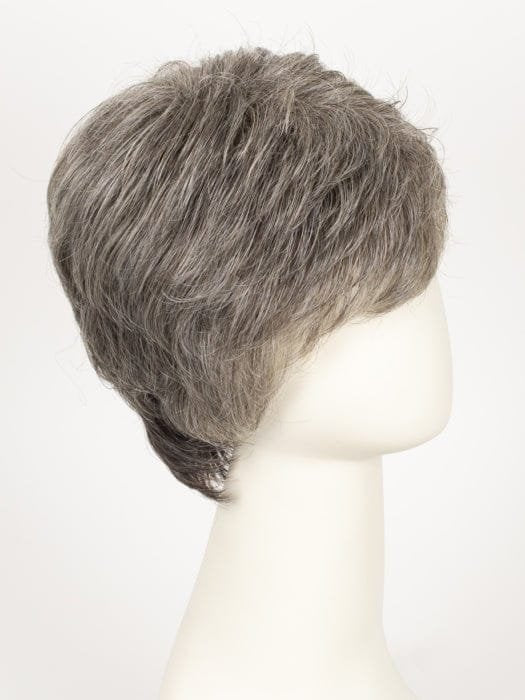 Grey short layered synthetic hair on mannequin showing side profile of HIM Style men's wig by HairUWear with natural texture