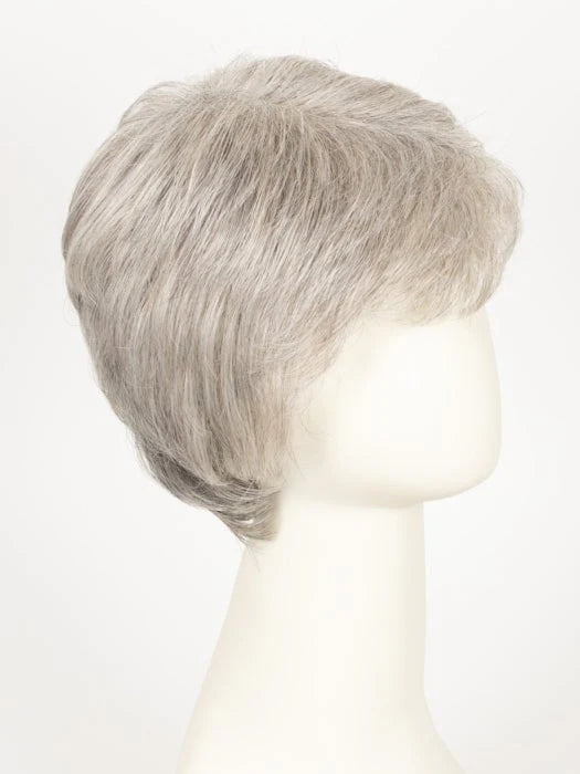 HairUWear HIM Style men's wig short silver layered haircut on mannequin ideal for everyday wear