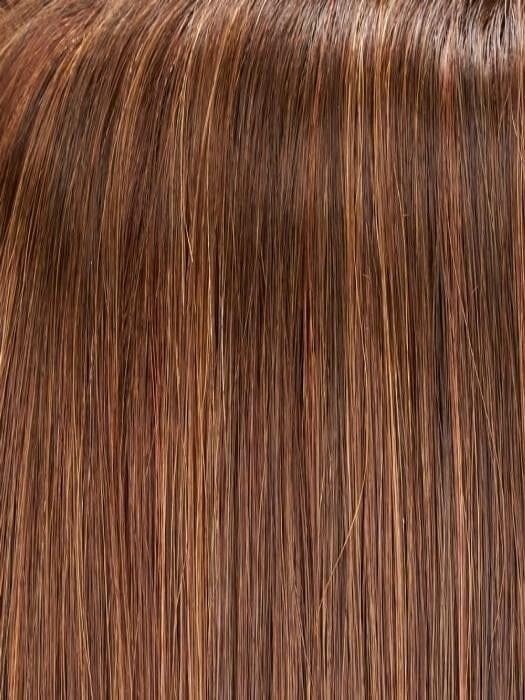 Jon Renau easiVolume 10 inch brown straight hair topper closeup showing blended highlights and smooth texture