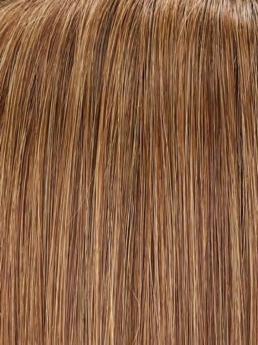 Close-up of Gwyneth Jon Renau wig with natural straight hair texture and rich blonde highlights