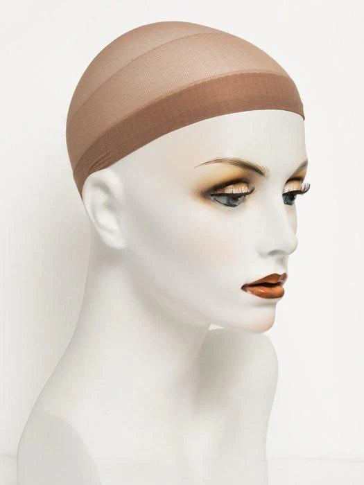 Breathable nylon wig cap in tan color designed for comfort and secure wig placement