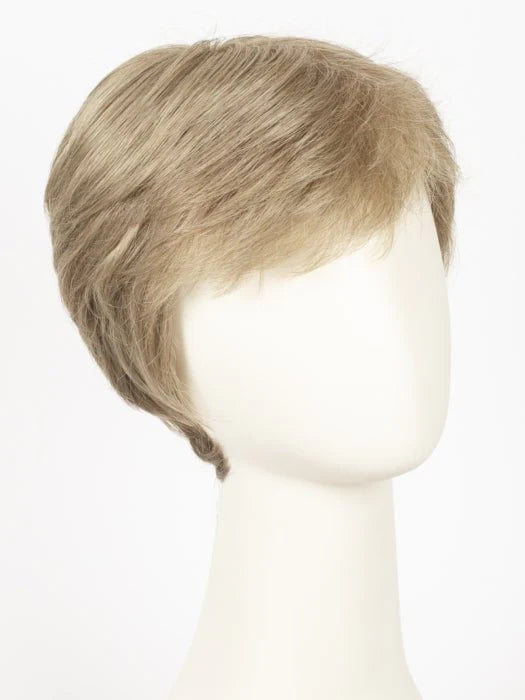 HairUWear short ash blonde men's natural look wig with side swept bangs on mannequin head