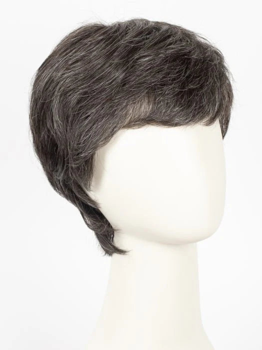 HairUWear men's natural look wig in salt and pepper short layered cut on mannequin head