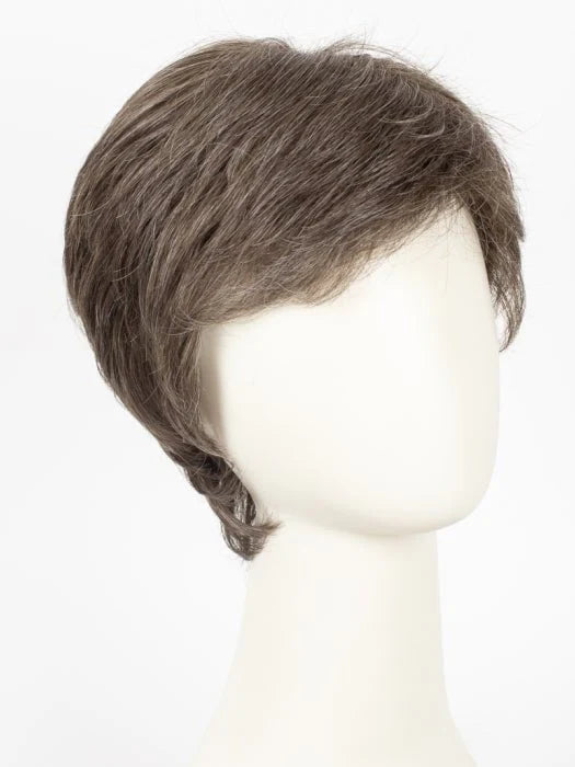 HairUWear men's natural look wig short layered salt and pepper brown on mannequin head