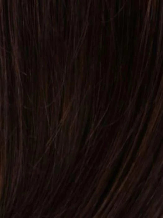 Close-up of soft, natural-looking human hair wiglet for thinning hair in rich dark brown shade