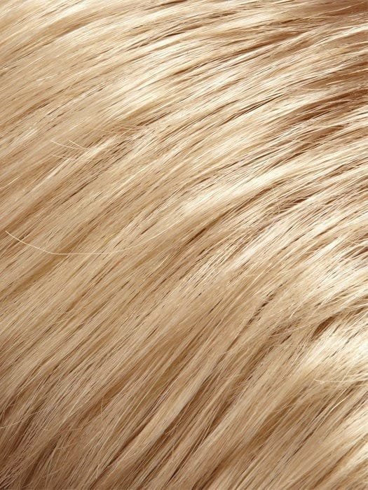 Close up of golden blonde synthetic hair texture of Jon Renau Ashley Petite wig showing smooth layered strands