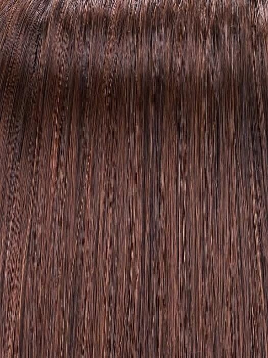 Wigalert blonde synthetic ponytail clip shown on chestnut brown straight synthetic hair close up texture
