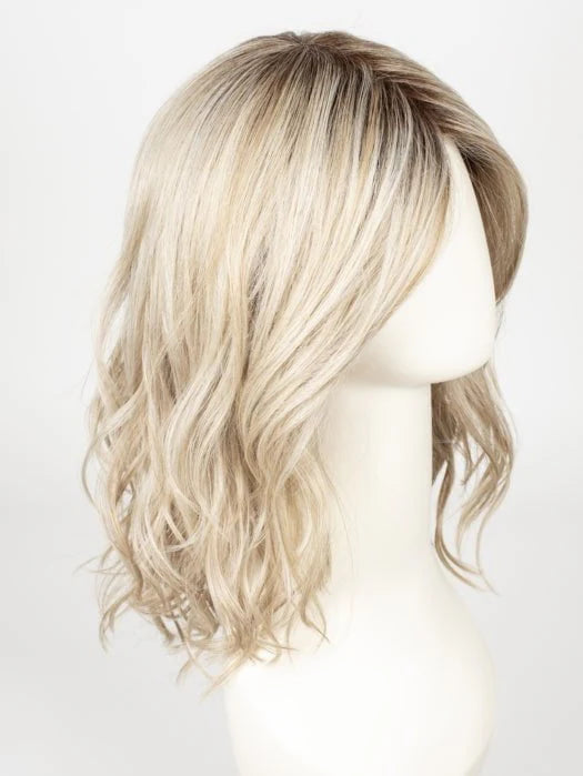 Natural-looking medium length synthetic wig with soft waves and blended blonde shades
