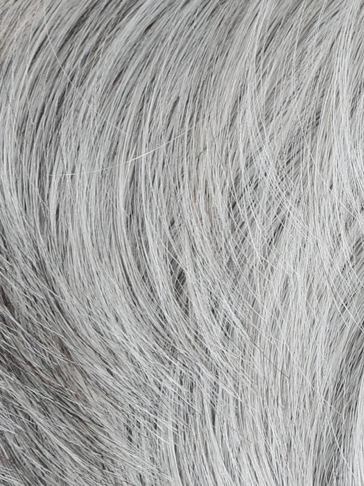Sharp HIM wig for men by HairUWear close up of silver gray layered synthetic hair texture