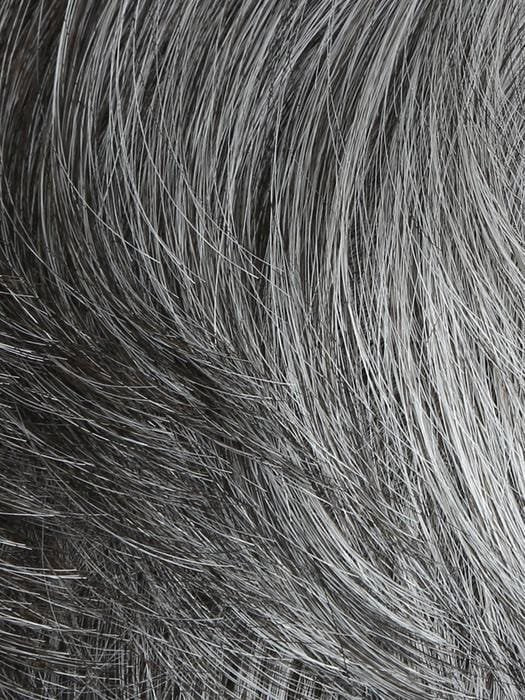 HairUWear Sharp HIM wig for men close up salt and pepper synthetic hair texture in gray