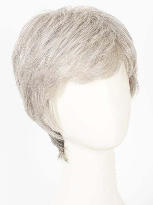 HairUWear short layered men's gray wig realistic on mannequin head with natural texture