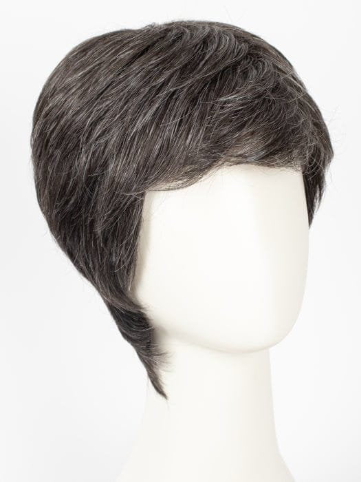 HairUWear men's gray wig realistic short layered cut with natural texture and side swept bangs on mannequin