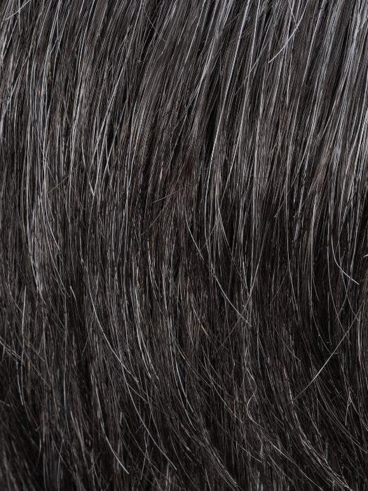 Close up of Ellen Wille natural look men's wig for thinning hair in dark salt and pepper texture