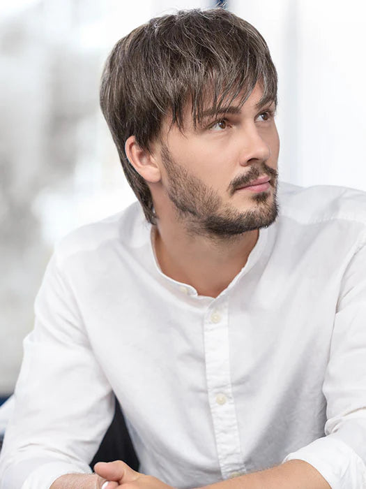 Ellen Wille natural look men's wig for thinning hair ash brown short layered style on male model
