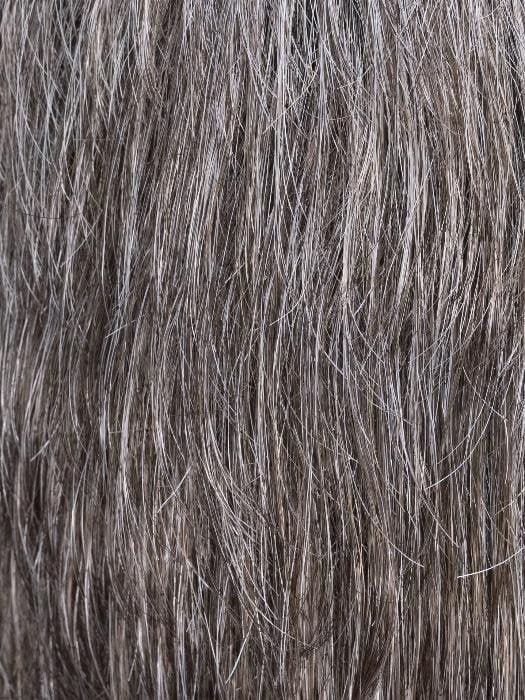 Ellen Wille close up of salt and pepper hair texture showing natural look men's wig for thinning hair