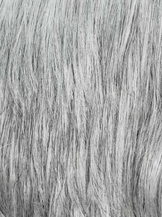 Close up of gray layered hair texture from Ellen Wille natural look men's wig for thinning hair showing realistic fibers