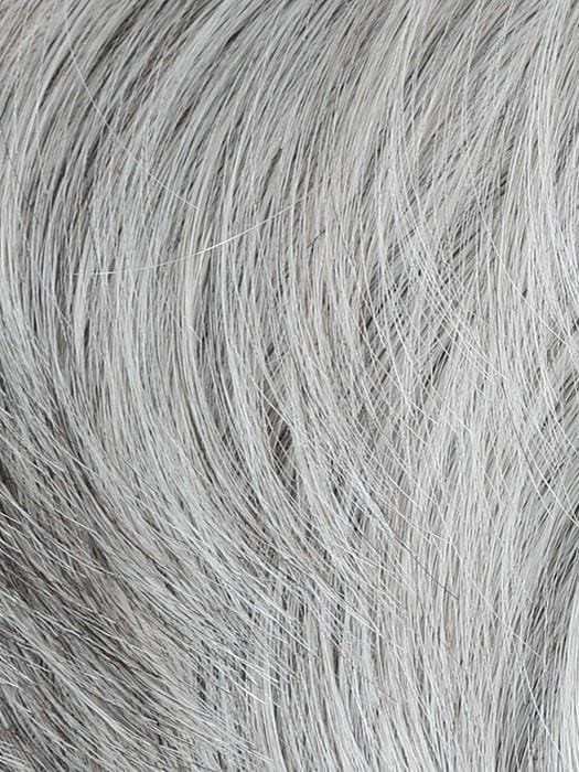 HairUWear men's chiseled wig in silver gray close up showing realistic fine hair texture and layering
