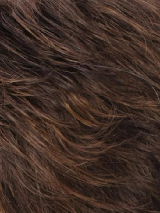 Close-up of a natural-looking monofilament hair topper for thinning hair with soft waves and rich color