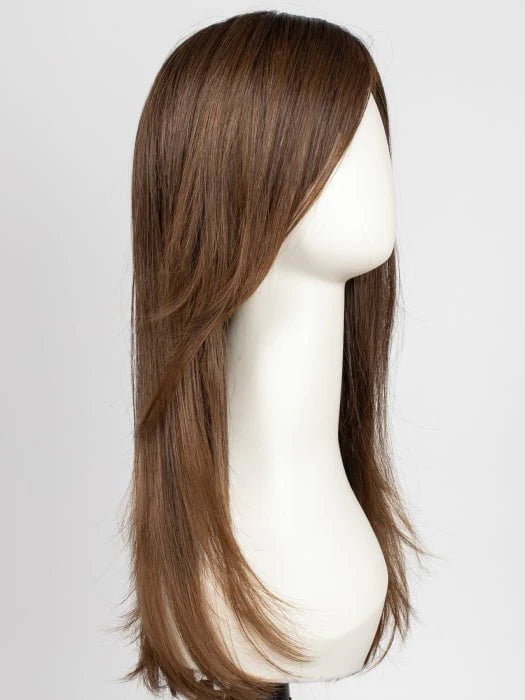 Realistic premium synthetic wigs for women featuring long, soft brown hair styled elegantly