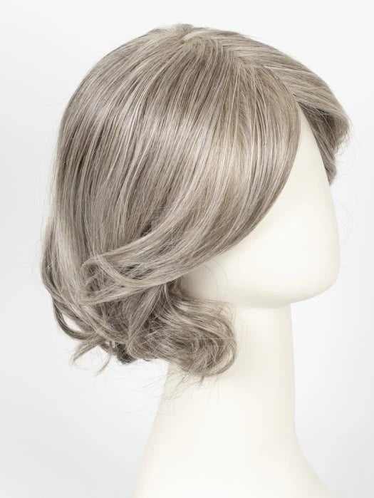 Raquel Welch Crowd Pleaser wig short silver layered bob with side swept bangs on mannequin head