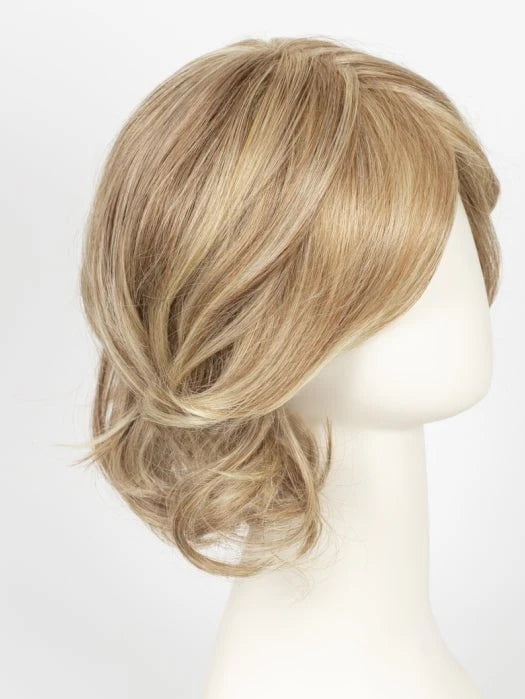 First Lady Products Raquel Welch Crowd Pleaser wig light blonde layered shoulder length with side swept bangs on mannequin head