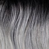Zara wig by Rene of Paris silver ombre with dark roots wavy synthetic hair close up by Wigalert