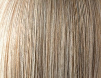 Zara wig by Rene of Paris close up of light ash blonde straight hair fibers showing smooth texture and natural highlights
