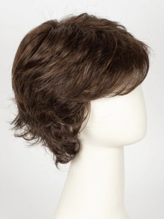 Short layered synthetic wigs for women in brunette with soft, natural waves and a modern style