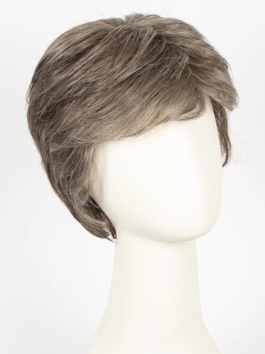 HairUWear men's classic wig short layered ash brown with natural texture and side swept fringe on mannequin