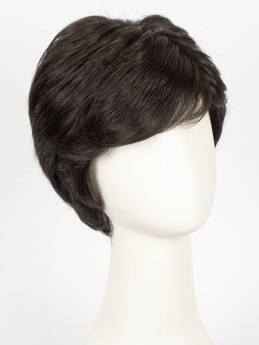 HairUWear men's classic wig dark brown short layered cut with side swept bangs on mannequin head