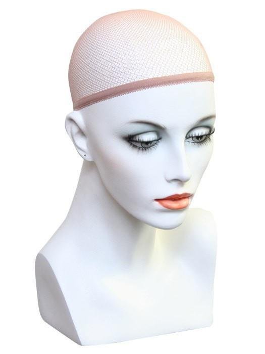 Mesh wig cap on a mannequin head for a secure fit, ideal as a wig liner for secure fit