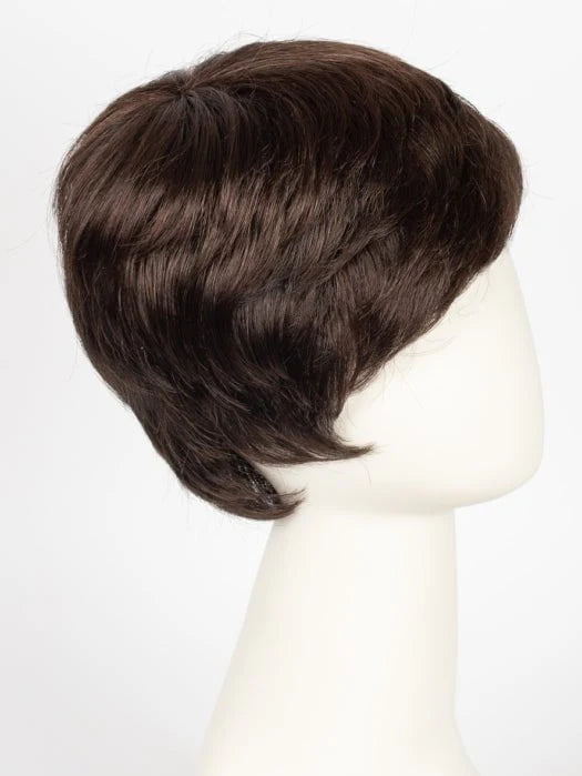 Ellen Wille Risk wig short brown layered pixie on mannequin profile natural shine lightweight