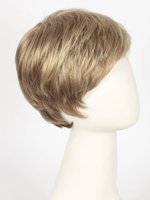 Side view of short layered blonde Ellen Wille Risk wig on mannequin for natural everyday wear