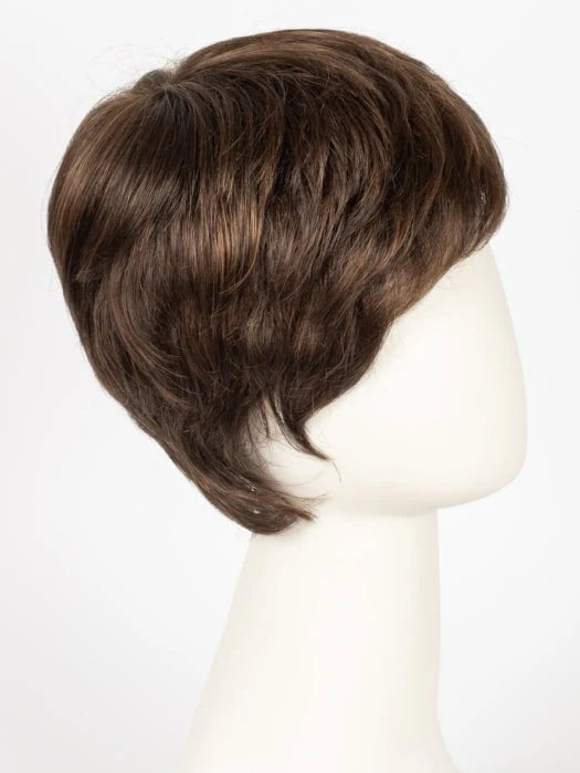 Ellen Wille Risk wig short layered chestnut brown pixie cut on mannequin for everyday wear