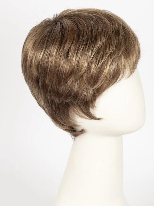 Ellen Wille Risk wig short layered light brown pixie on mannequin showing natural highlights and texture