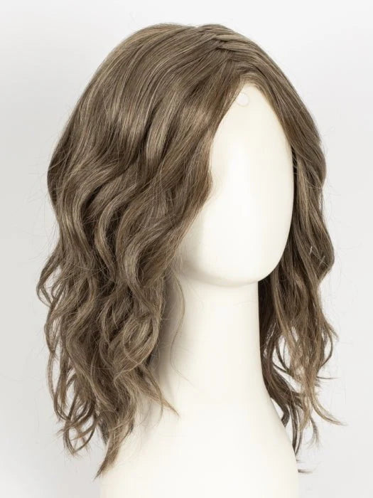 Admirable HIM wig for men. HairUWear ash brown wavy mid length wig on mannequin with side part and natural waves